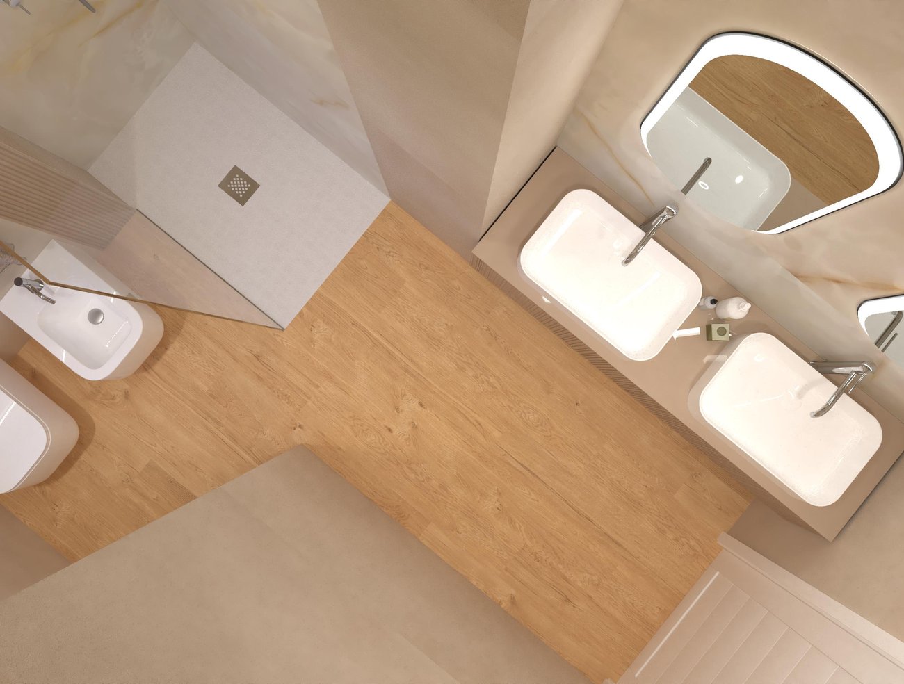 Immagine di progetto bagno di forma Rettangolare, realizzato con piastrelle a pavimento PLEIN AIR e piastrelle a rivestimento MILANO MOOD, TRUE COLOR, GEMME