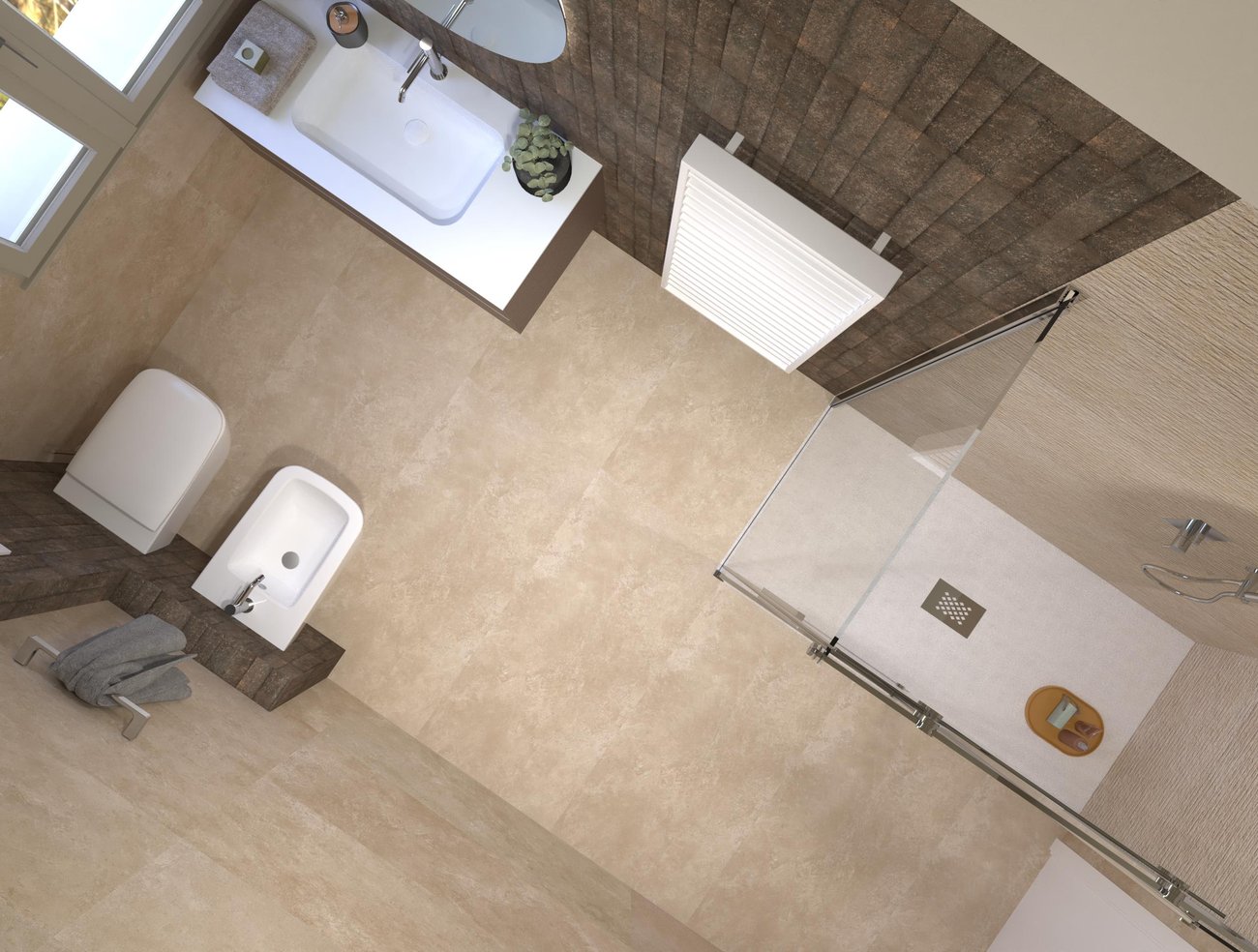 Bathroom design image in Rectangular shape, created with floor tiles NOBU and wall tiles NOBU