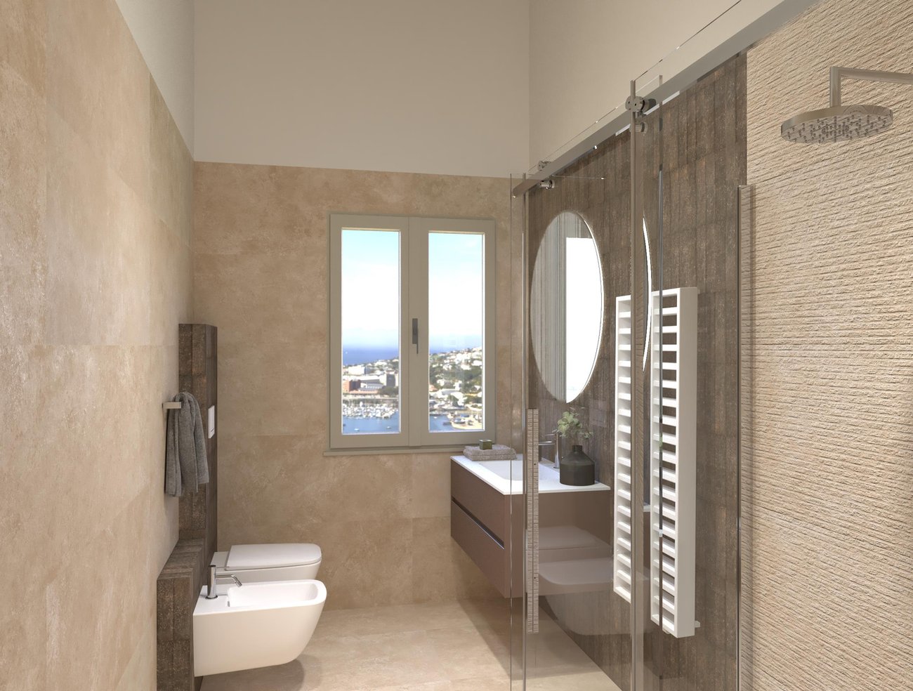 Bathroom design image in Rectangular shape, created with floor tiles NOBU and wall tiles NOBU