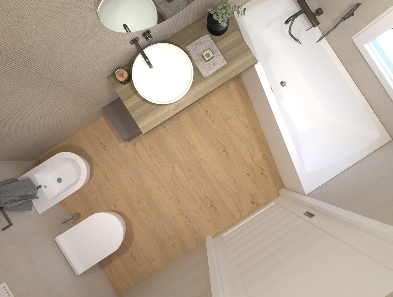 Bathroom design image in Rectangular shape, created with floor tiles ROOTS and wall tiles MATERIA PURA