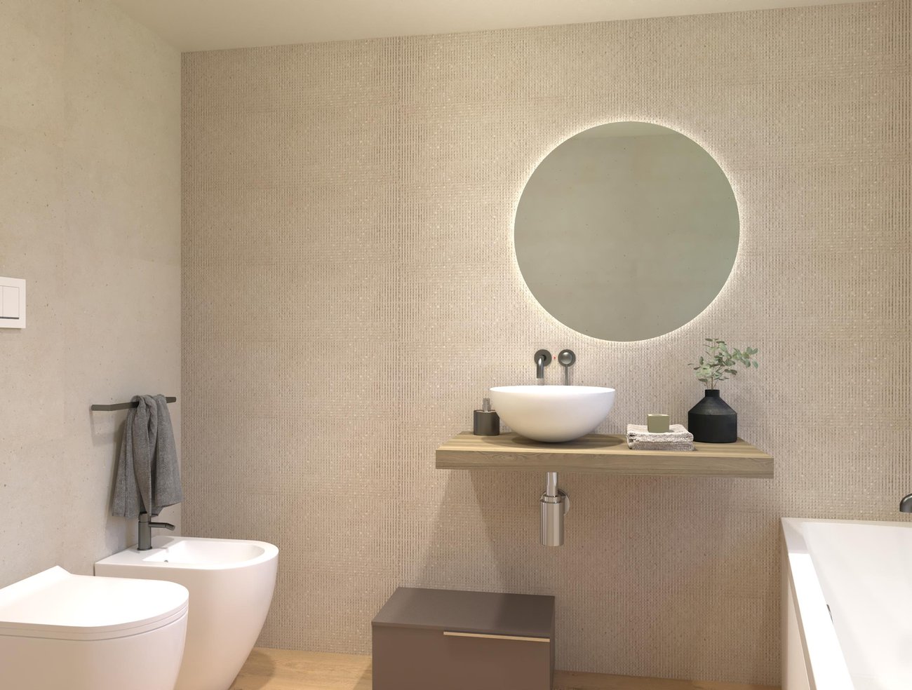 Bathroom design image in Rectangular shape, created with floor tiles ROOTS and wall tiles MATERIA PURA