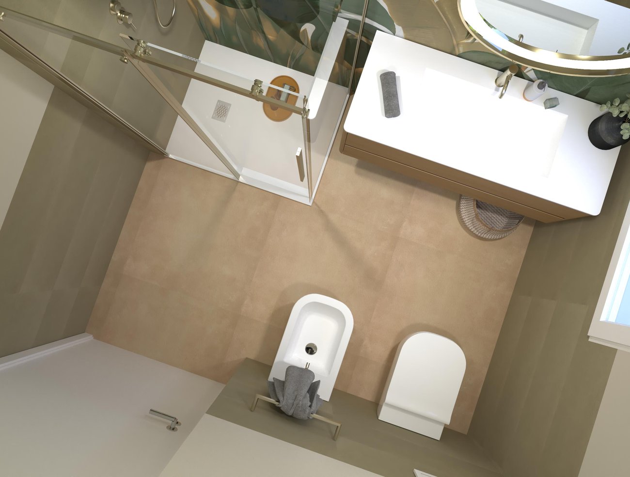 Bathroom design image in Squared shape, created with floor tiles SUMMER and wall tiles YLICO, SUMMER
