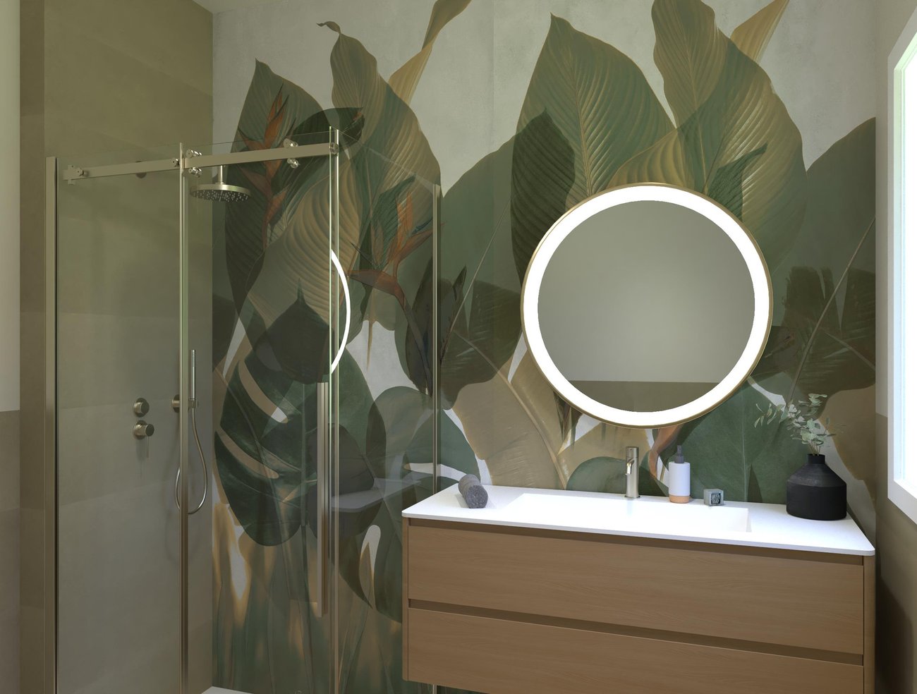 Bathroom design image in Squared shape, created with floor tiles SUMMER and wall tiles YLICO, SUMMER