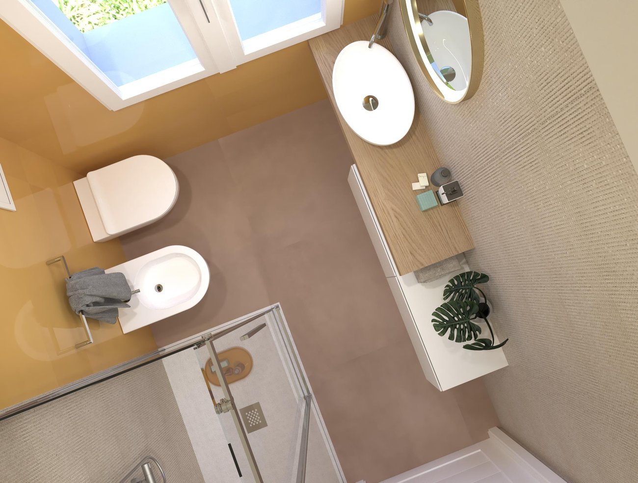 Bathroom design image in Rectangular shape, created with floor tiles MILANO MOOD and wall tiles MATERIA PURA