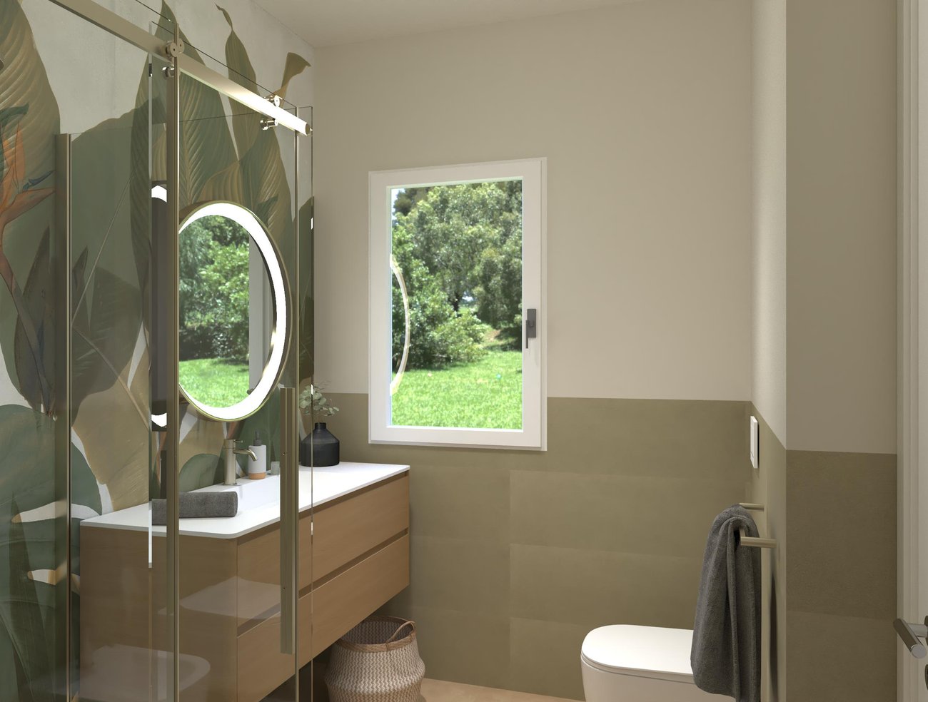 Bathroom design image in Squared shape, created with floor tiles SUMMER and wall tiles YLICO, SUMMER