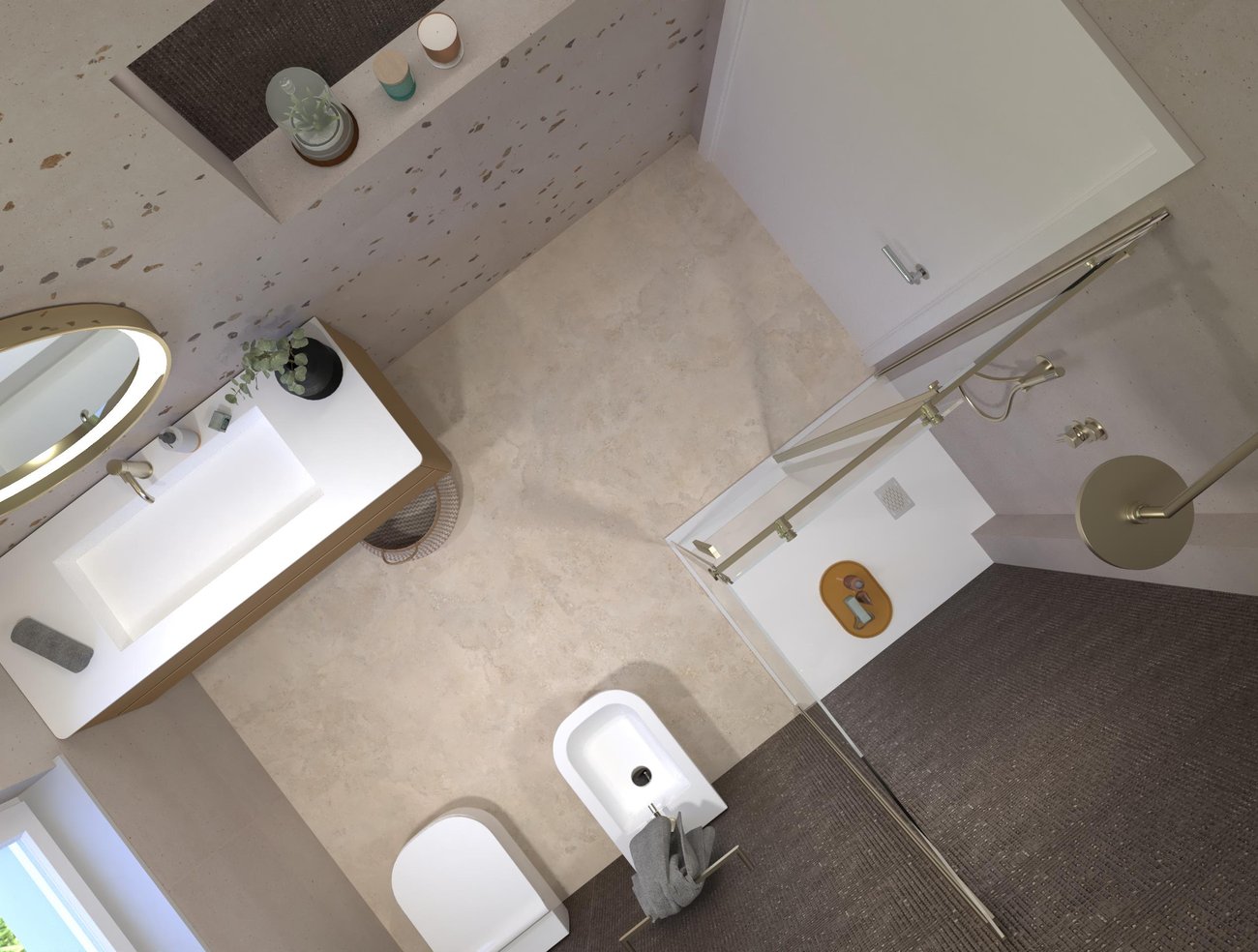 Bathroom design image in Rectangular shape, created with floor tiles VENTO DEL SUD and wall tiles MATERIA PURA