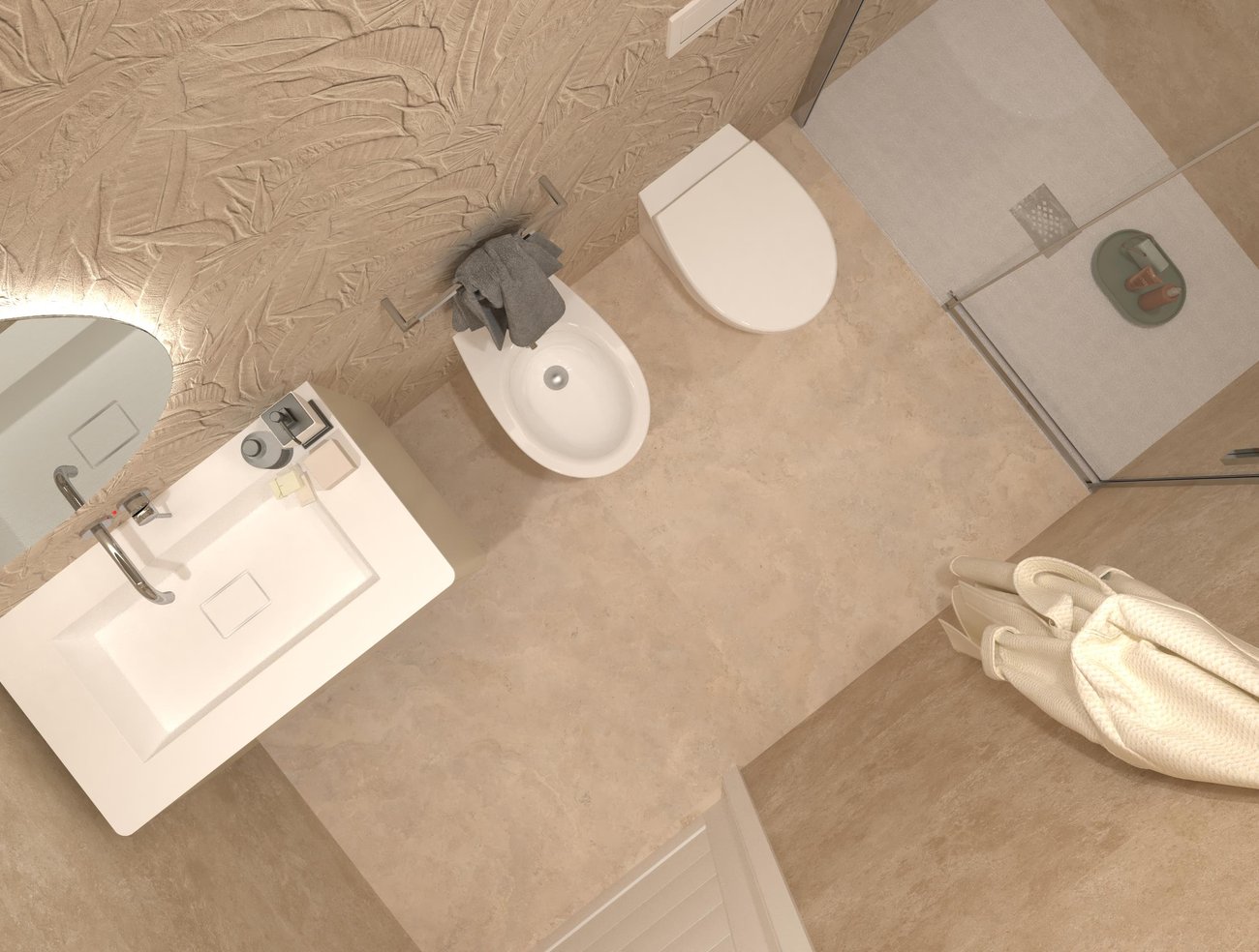 Bathroom design image in Rectangular shape, created with floor tiles VENTO DEL SUD and wall tiles NOBU