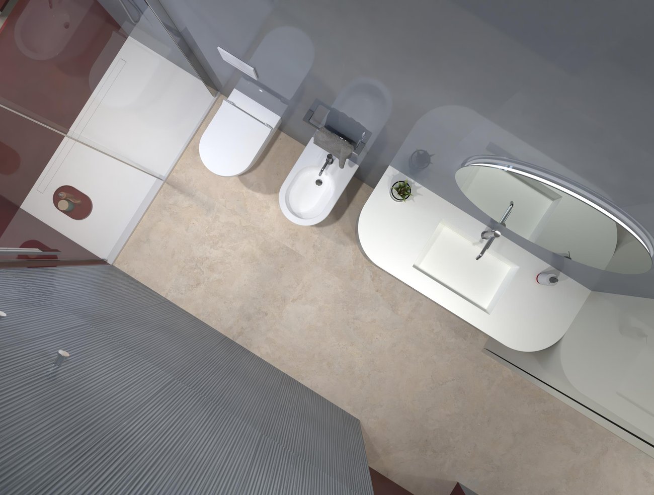 Bathroom design image in Rectangular shape, created with floor tiles VENTO DEL SUD and wall tiles MATERIA BRILLANTE