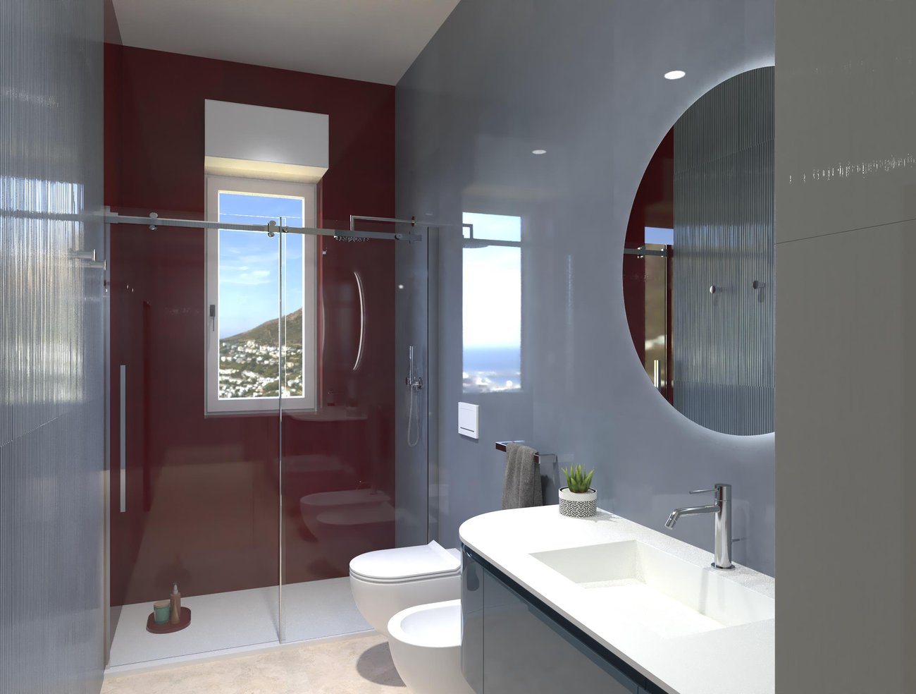 Bathroom design image in Rectangular shape, created with floor tiles VENTO DEL SUD and wall tiles MATERIA BRILLANTE
