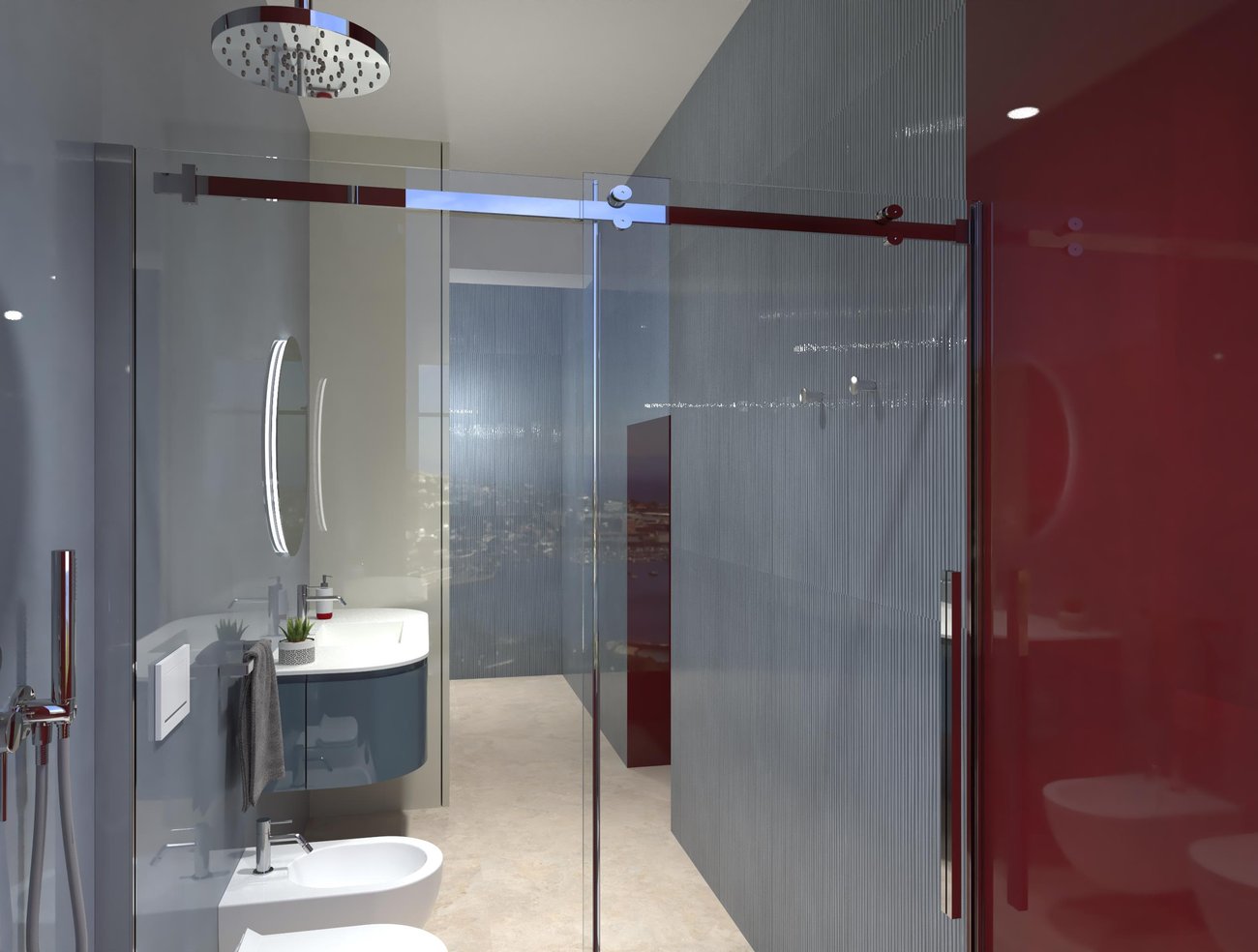 Bathroom design image in Rectangular shape, created with floor tiles VENTO DEL SUD and wall tiles MATERIA BRILLANTE
