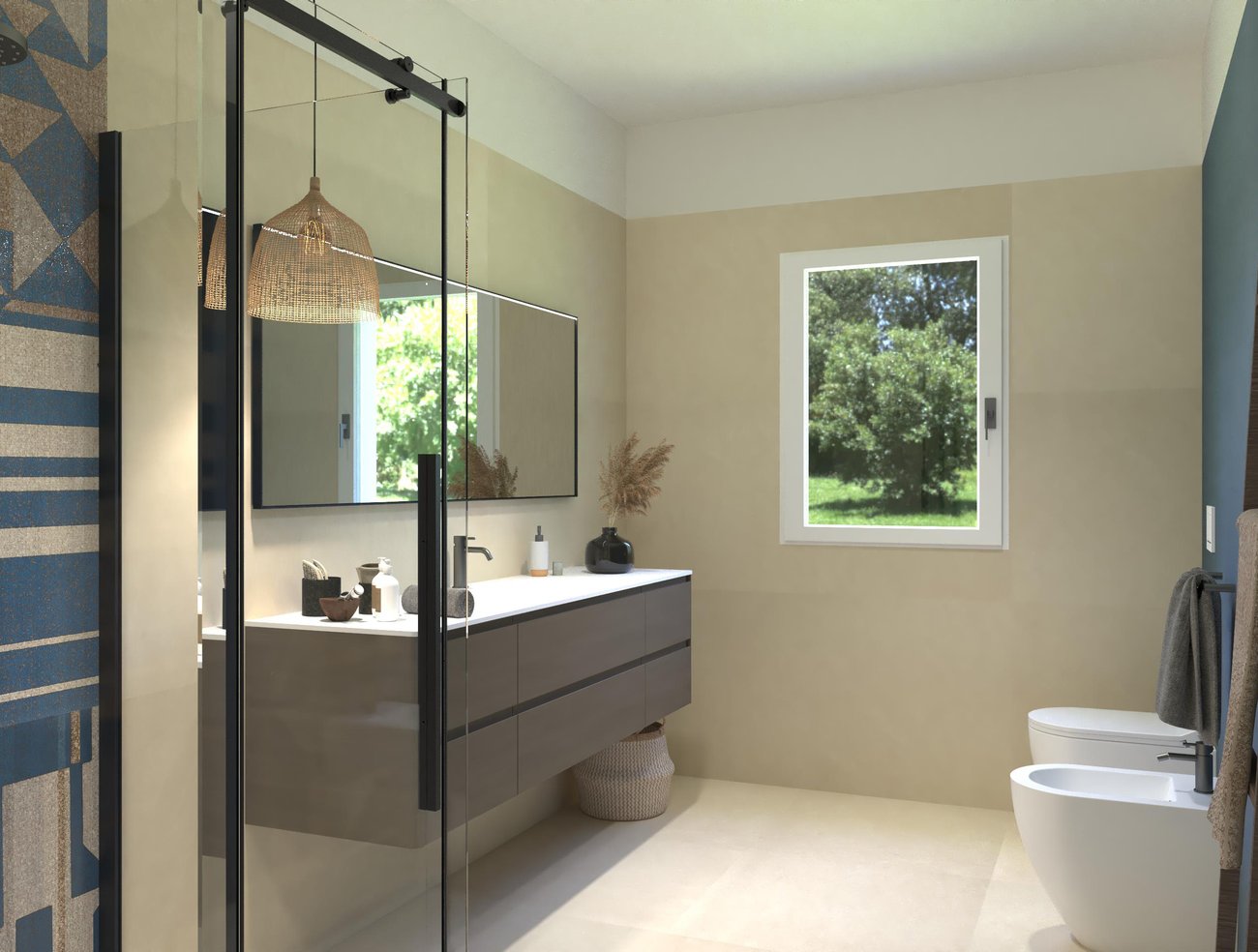 Bathroom design image in Rectangular shape, created with floor tiles SHEER and wall tiles SHEER, FAP MURALS, BLOOM