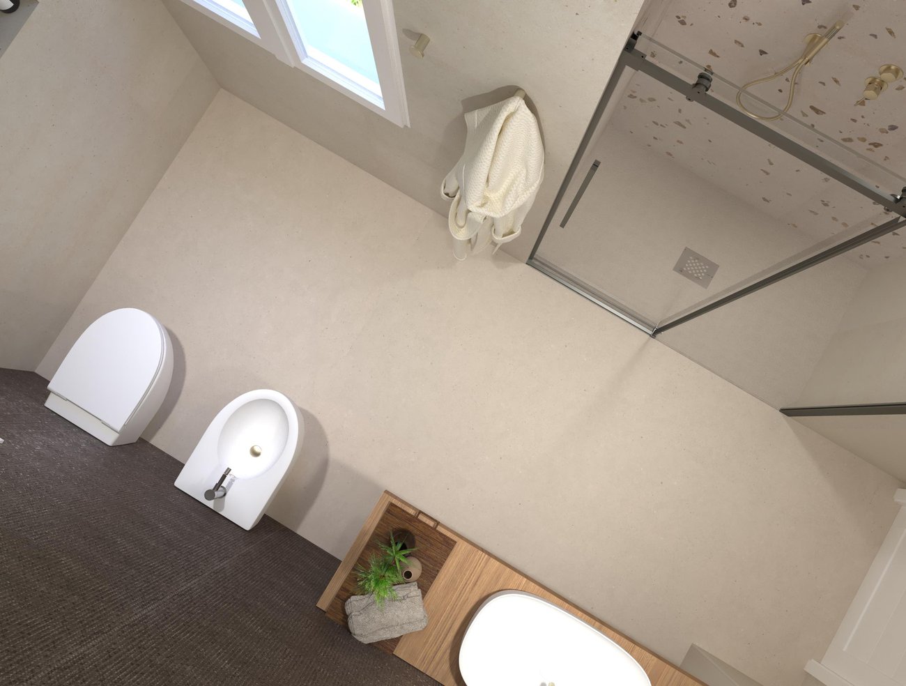 Bathroom design image in Rectangular shape, created with floor tiles MATERIA PURA and wall tiles MATERIA PURA