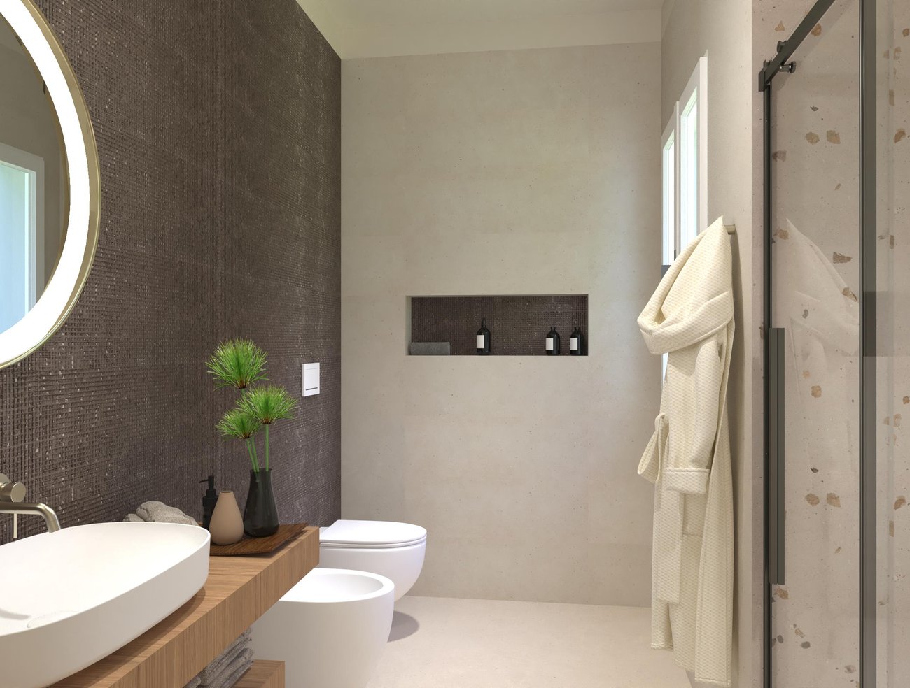 Bathroom design image in Rectangular shape, created with floor tiles MATERIA PURA and wall tiles MATERIA PURA