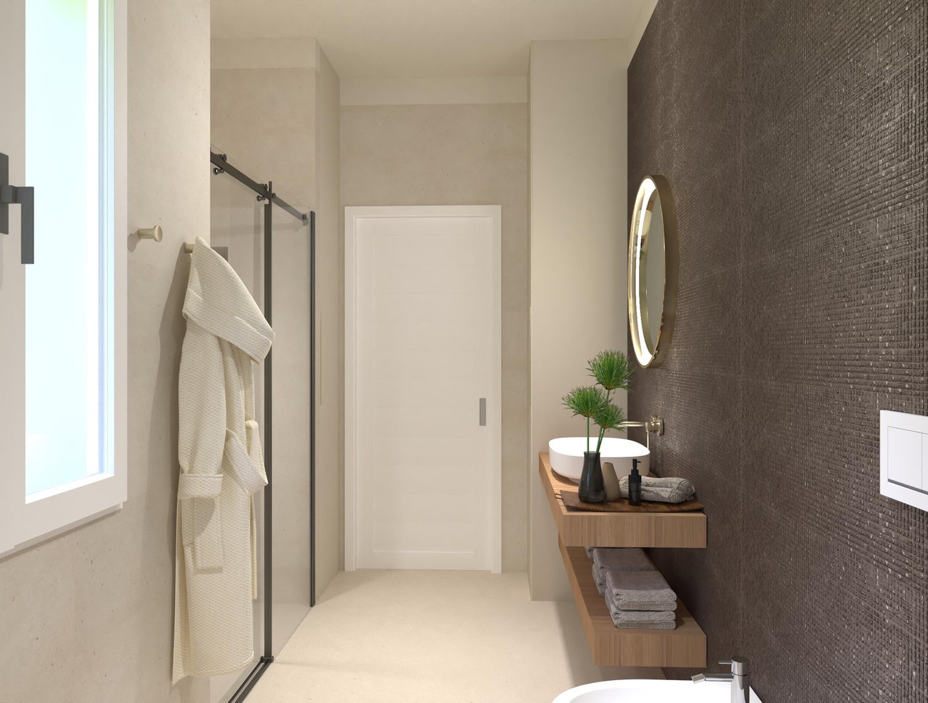 Bathroom design image in Rectangular shape, created with floor tiles MATERIA PURA and wall tiles MATERIA PURA