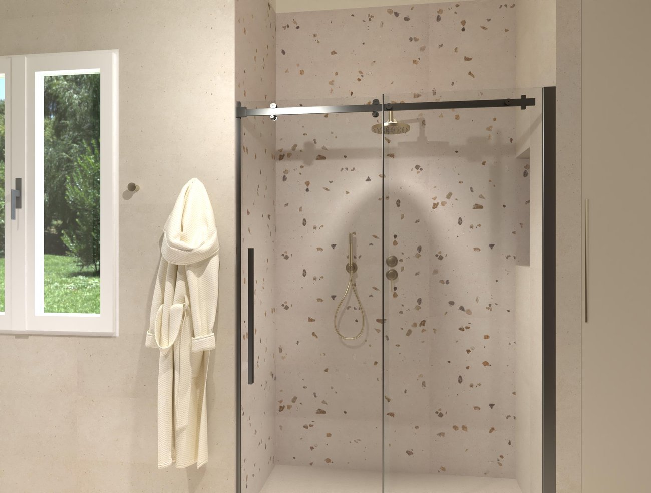 Bathroom design image in Rectangular shape, created with floor tiles MATERIA PURA and wall tiles MATERIA PURA