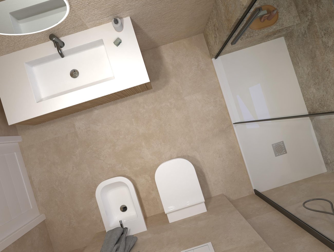 Bathroom design image in Rectangular shape, created with floor tiles NOBU and wall tiles NOBU