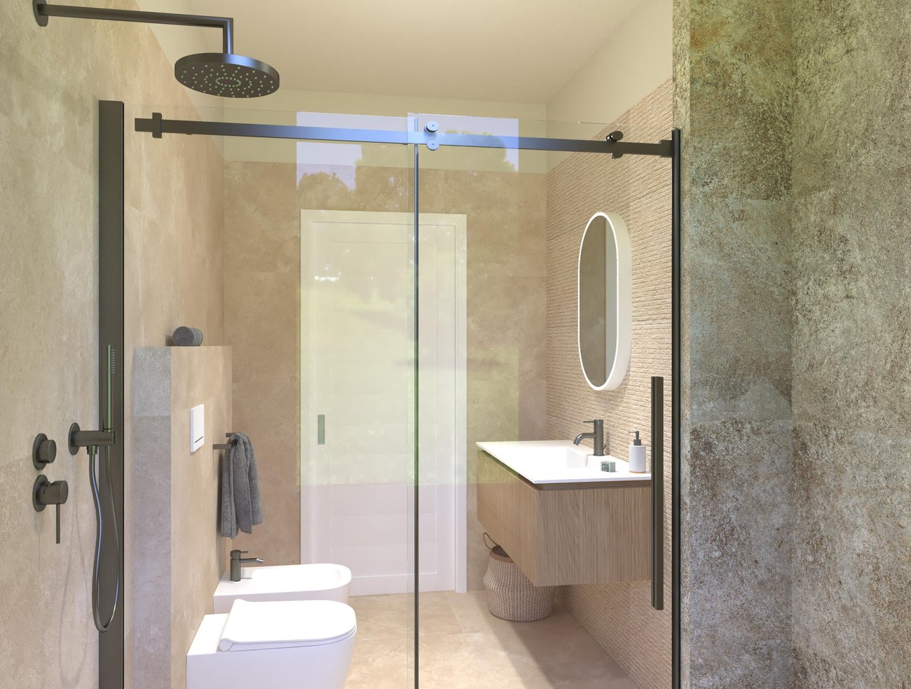 Bathroom design image in Rectangular shape, created with floor tiles NOBU and wall tiles NOBU