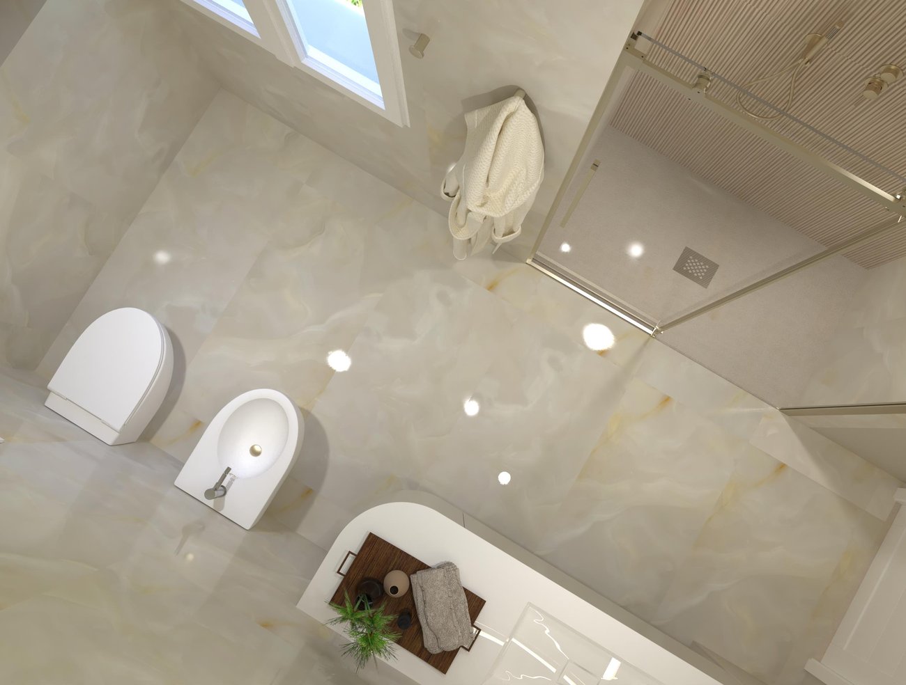 Immagine di progetto bagno di forma Rettangolare, realizzato con piastrelle a pavimento GEMME e piastrelle a rivestimento MATERIA BRILLANTE, GEMME
