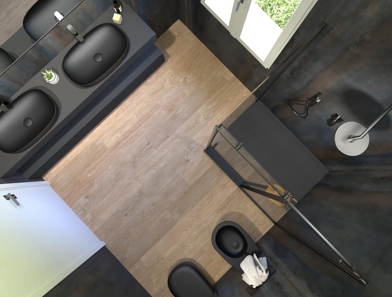 Bathroom design image in Squared shape, created with floor tiles PLEIN AIR and wall tiles 