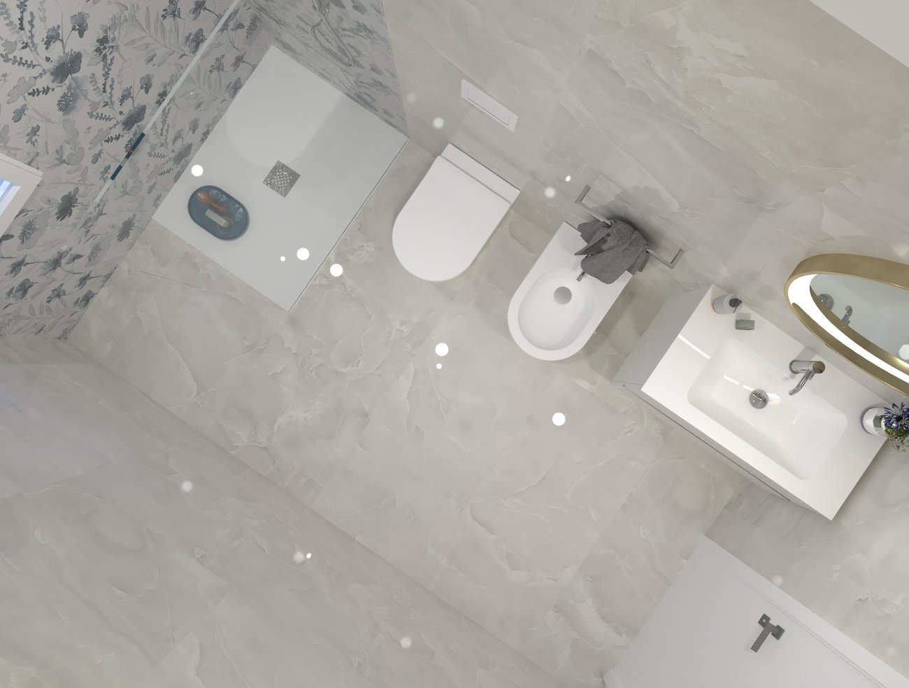 Bathroom design image in Rectangular shape, created with floor tiles ROMA GOLD and wall tiles MILANO MOOD, ROMA GOLD