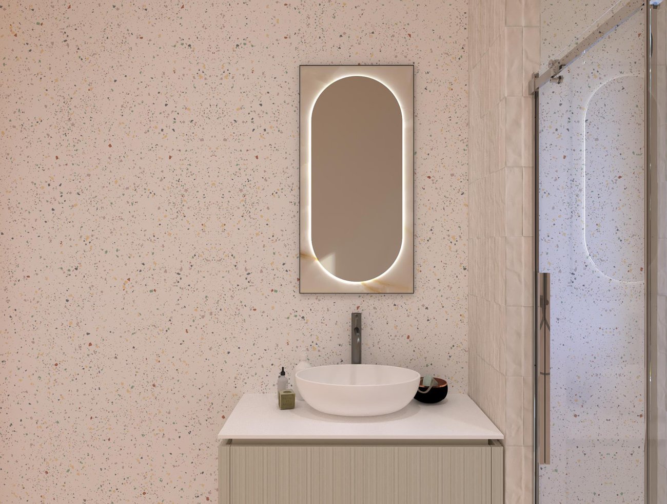 Bathroom design image in Rectangular shape, created with floor tiles VENTO DEL SUD and wall tiles STILL, TRUE COLOR
