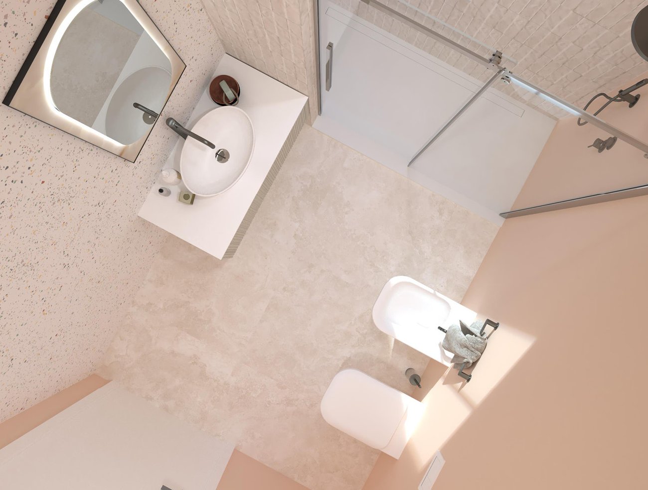 Bathroom design image in Rectangular shape, created with floor tiles VENTO DEL SUD and wall tiles STILL, TRUE COLOR