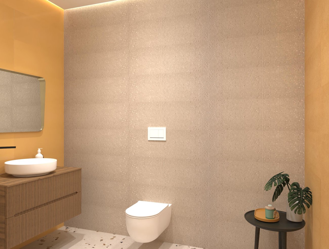 Bathroom design image in Rectangular shape, created with floor tiles MATERIA PURA and wall tiles MATERIA PURA
