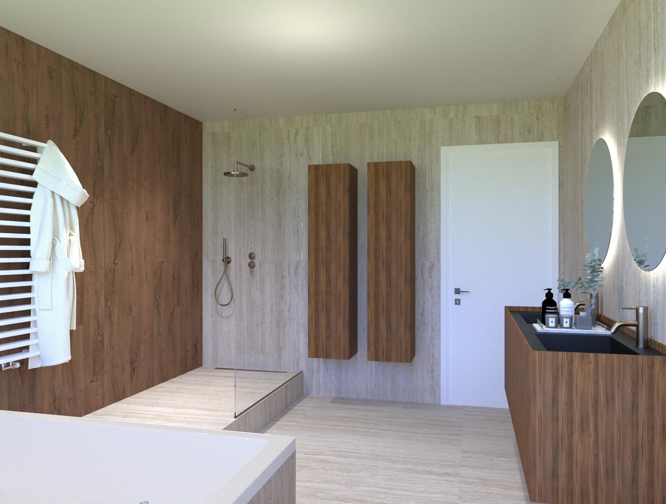Bathroom design image in Squared shape, created with floor tiles MATERIA CLASSICA and wall tiles MATERIA CLASSICA, ROOTS