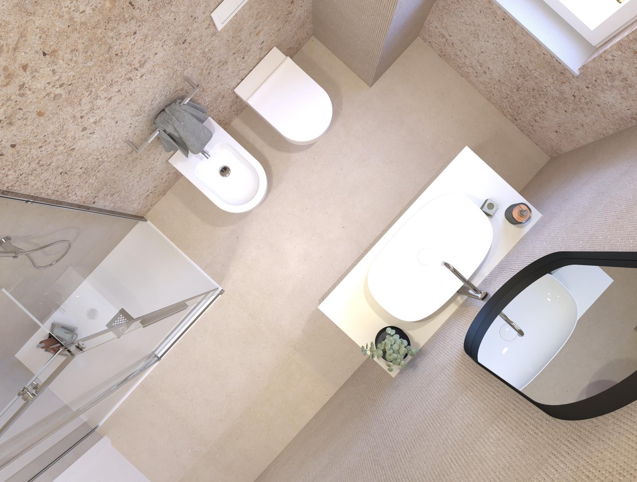 Immagine di progetto bagno di forma Rettangolare, realizzato con piastrelle a pavimento MATERIA PURA e piastrelle a rivestimento MATERIA ECLETTICA, MATERIA PURA