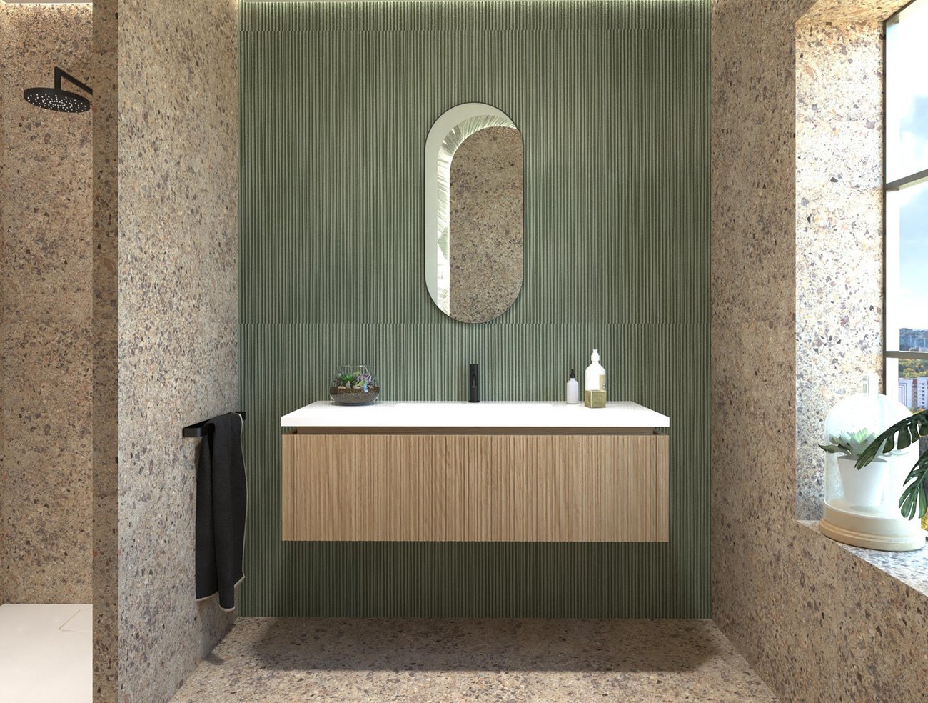 Bathroom design image in Rectangular shape, created with floor tiles MATERIA ECLETTICA and wall tiles MATERIA BRILLANTE, MATERIA ECLETTICA