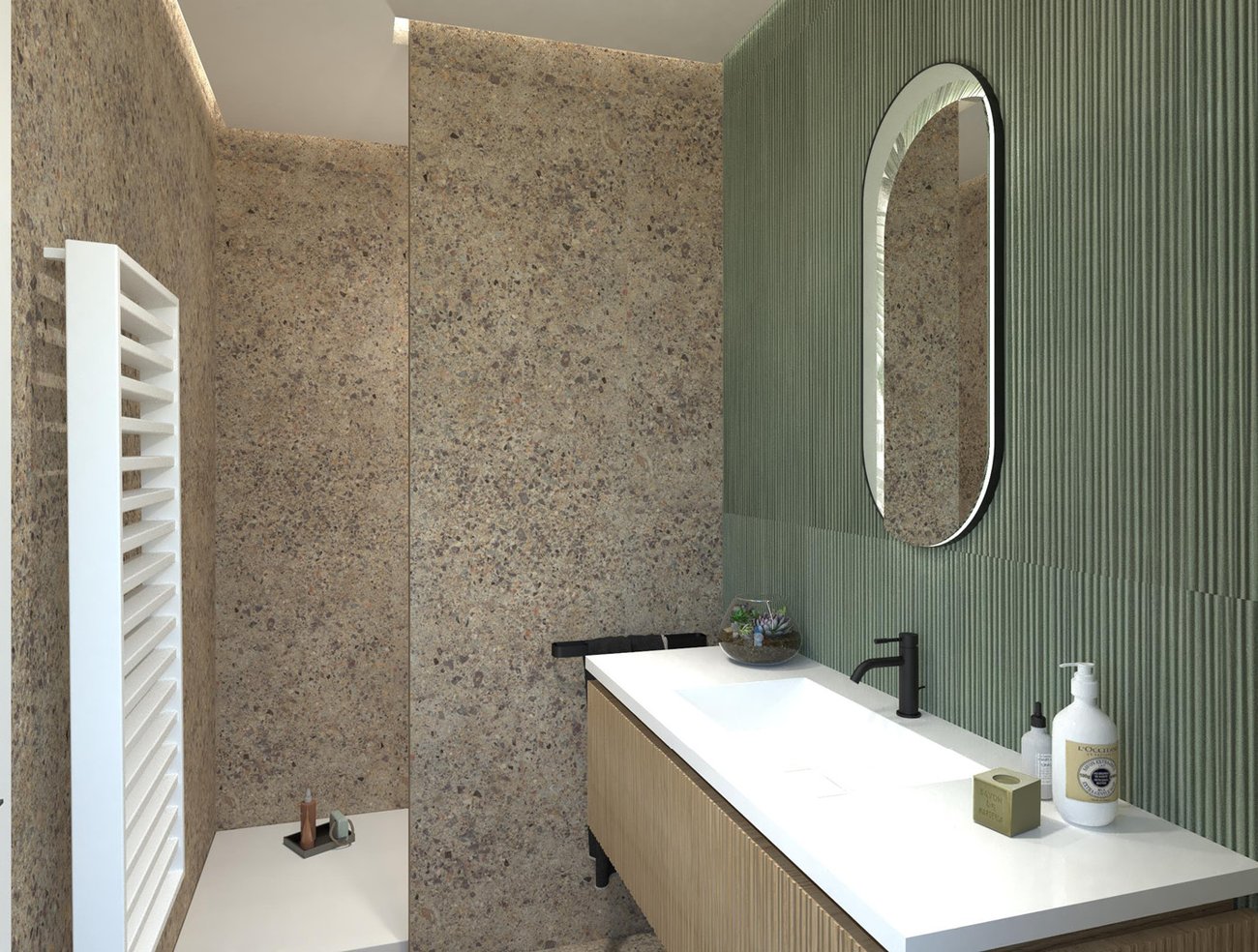 Bathroom design image in Rectangular shape, created with floor tiles MATERIA ECLETTICA and wall tiles MATERIA BRILLANTE, MATERIA ECLETTICA