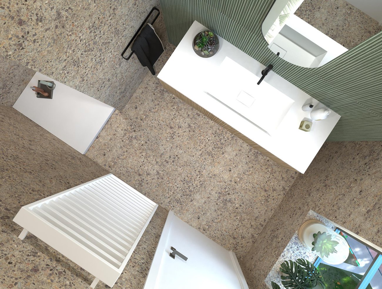 Bathroom design image in Rectangular shape, created with floor tiles MATERIA ECLETTICA and wall tiles MATERIA BRILLANTE, MATERIA ECLETTICA