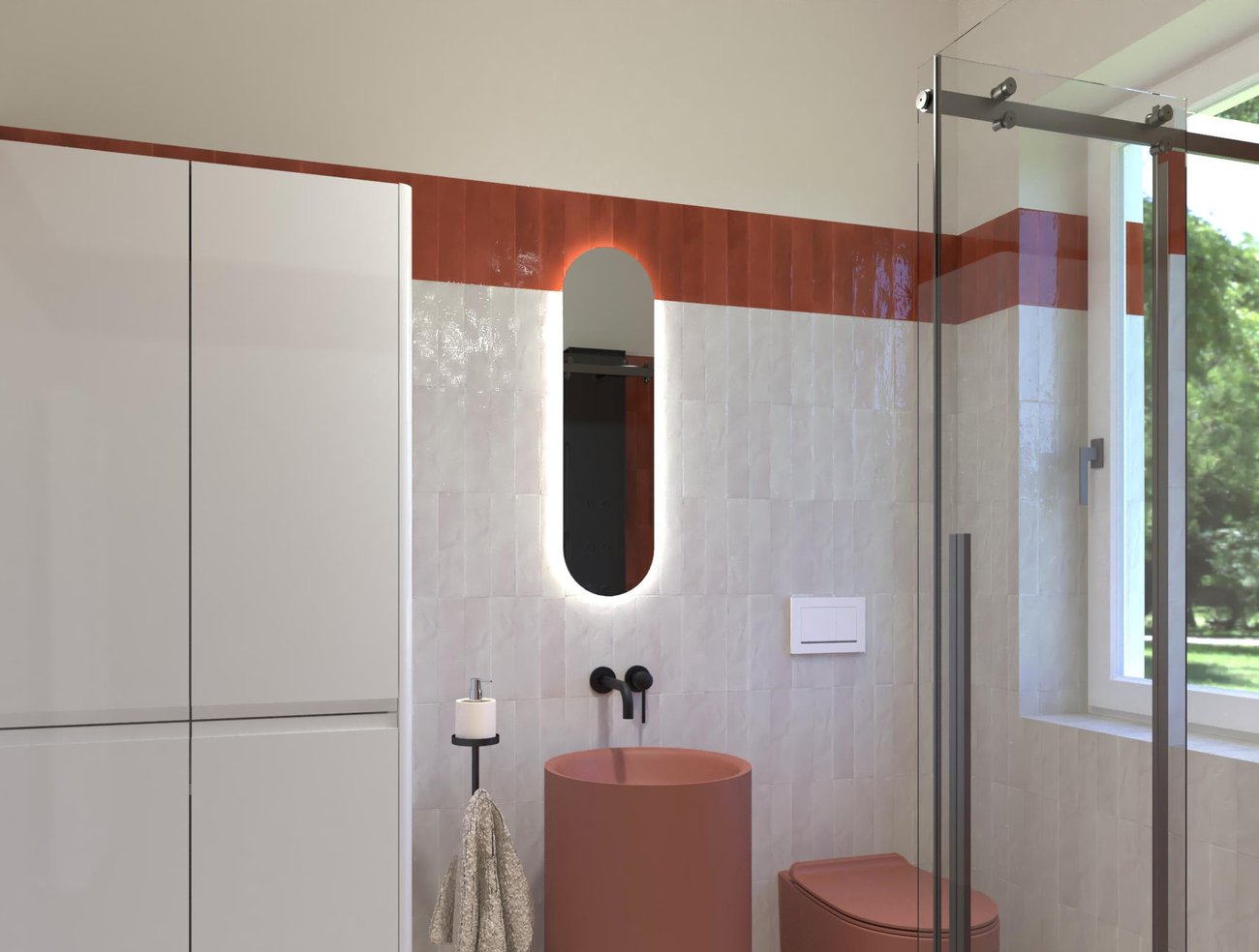 Bathroom design image in Squared shape, created with floor tiles SHEER and wall tiles GLIM