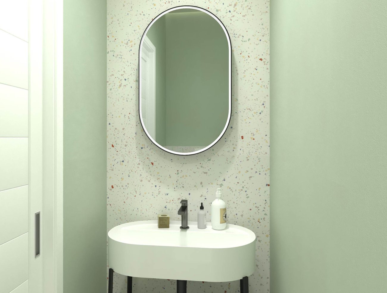 Immagine di progetto bagno di forma Rettangolare, realizzato con piastrelle a pavimento MILANO MOOD e piastrelle a rivestimento MATERIA BRILLANTE, TRUE COLOR
