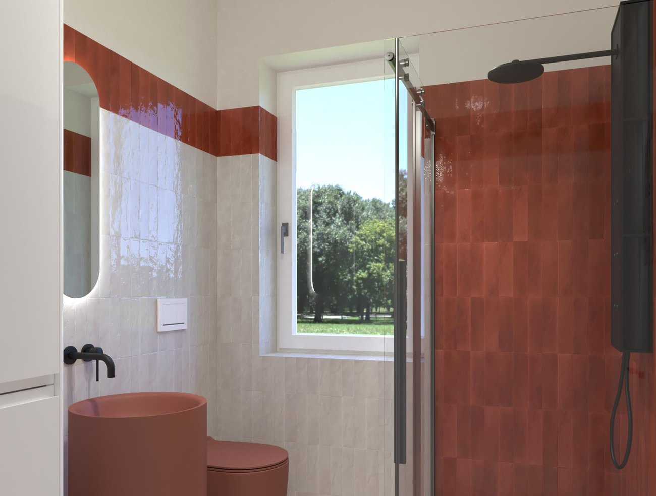 Bathroom design image in Squared shape, created with floor tiles SHEER and wall tiles GLIM