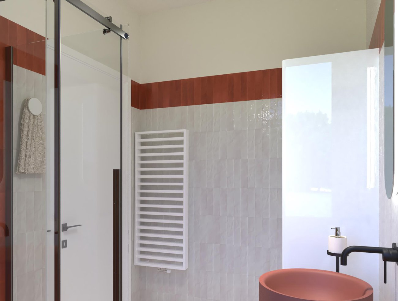 Bathroom design image in Squared shape, created with floor tiles SHEER and wall tiles GLIM