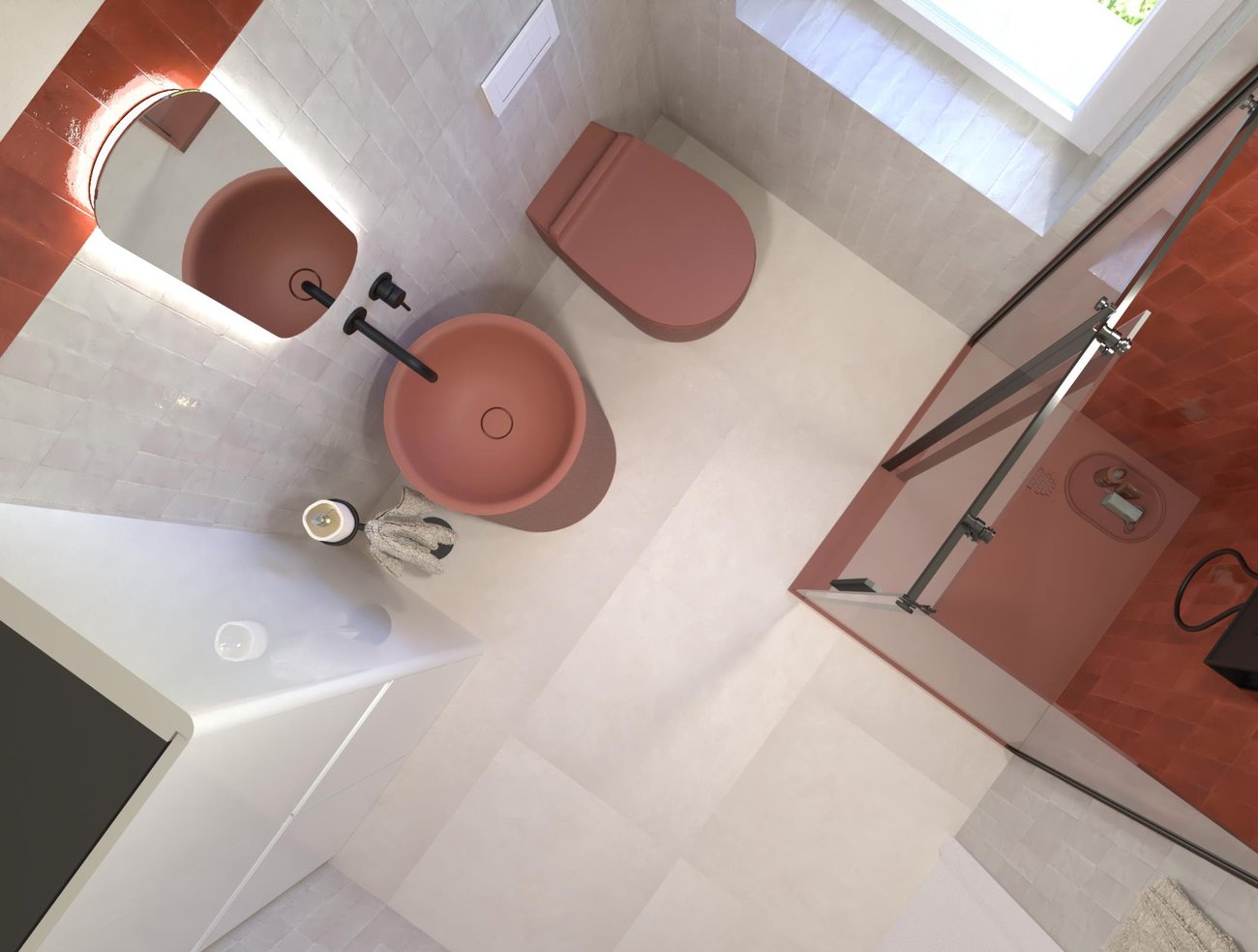 Bathroom design image in Squared shape, created with floor tiles SHEER and wall tiles GLIM