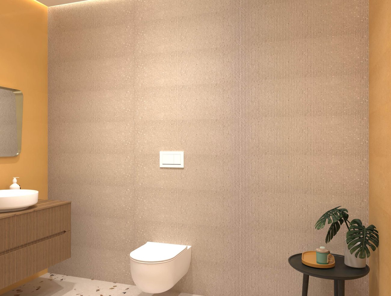 Image du projet de salle de bains de forme Rectangulaire, réalisée avec des carreaux de sol MATERIA PURA et carreaux muraux MATERIA PURA