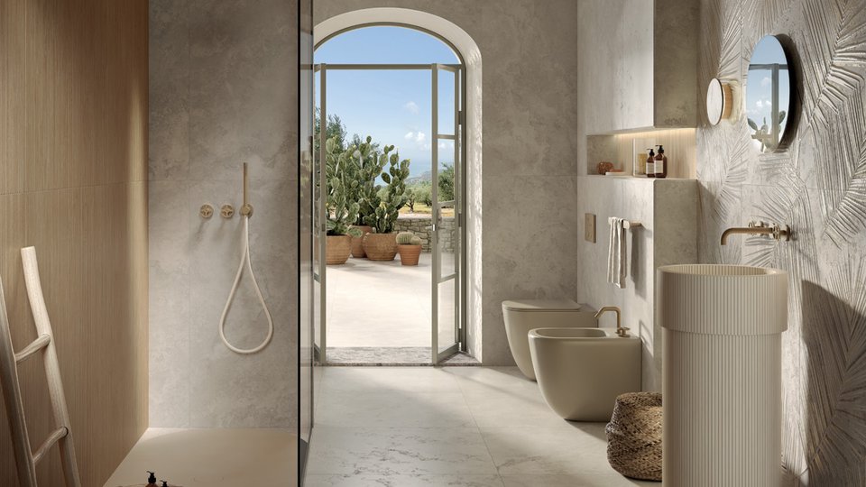 Porcelain stoneware and ceramic indoor wall coverings with leading-edge design: light, volume and matter