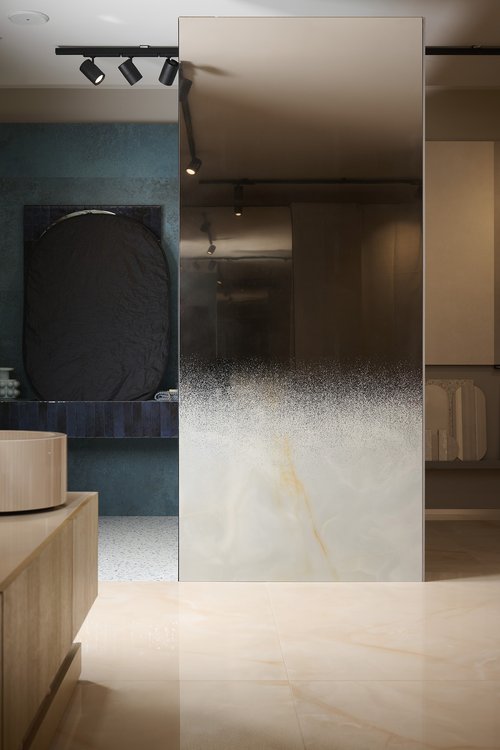 Room view , created with tiles from the collection: GEMME – Light Blue