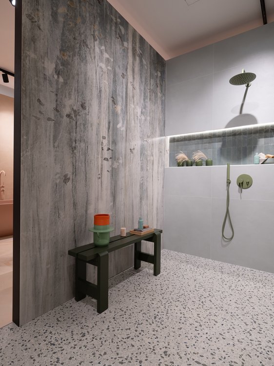 Image d'ambiance , réalisée avec des carreaux de la collection : FAP MAXXI 120x278 – Vert