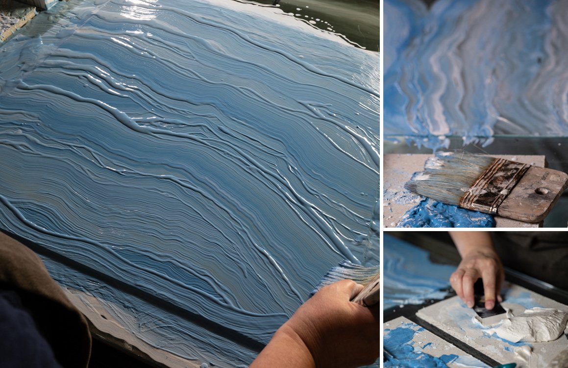 Room view , created with tiles from the collection: MATERIA BRILLANTE – Light Blue