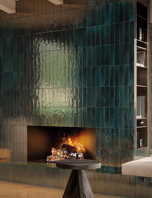 Room view , created with tiles from the collection: GLIM – Green, Beige