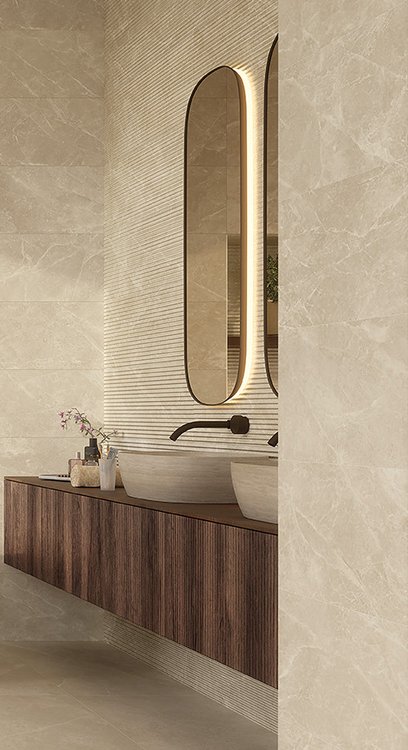 Immagine ambiente , realizzato con piastrelle della collezione: OLTRE IL MARMO - Beige