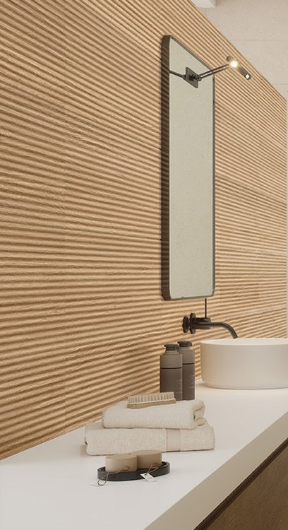 Immagine ambiente , realizzato con piastrelle della collezione: OLTRE LA PIETRA - Marrone