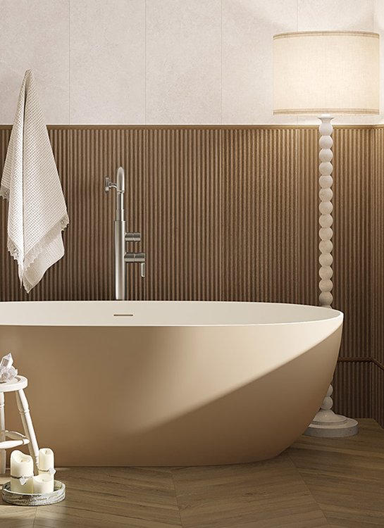 Immagine ambiente , realizzato con piastrelle della collezione: OLTRE LA PIETRA - Bianco, Marrone