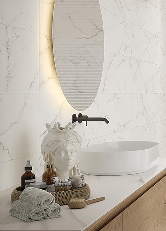 Immagine ambiente , realizzato con piastrelle della collezione: OLTRE IL MARMO - Bianco