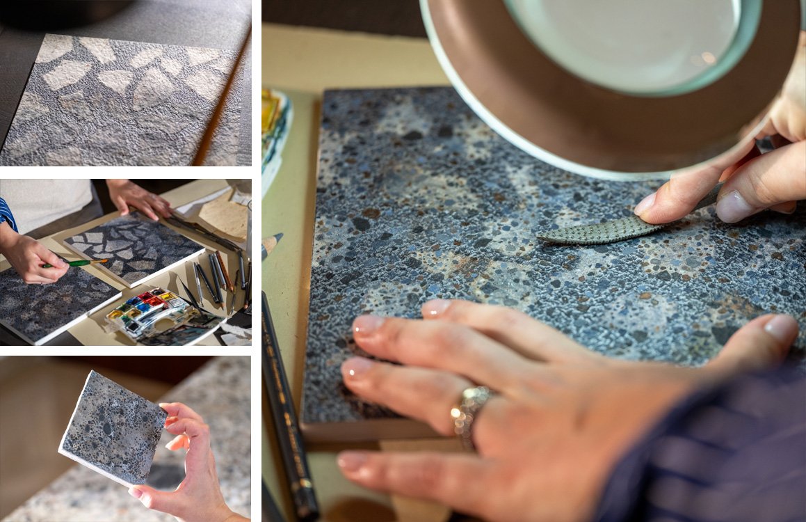 Room view , created with tiles from the collection: MATERIA – Beige, White, Grey