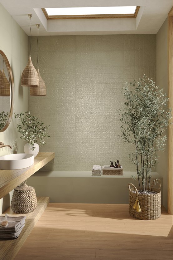 Image d'ambiance Salle de bain, réalisée avec des carreaux de la collection : OLTRE IL COLORE – AUTRES, Beige OLTRE IL COLORE