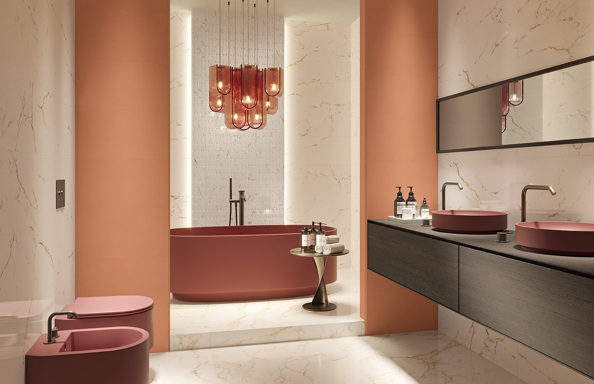 Immagine ambiente Bagno, realizzato con piastrelle della collezione: OLTRE IL MARMO - Bianco, Altri